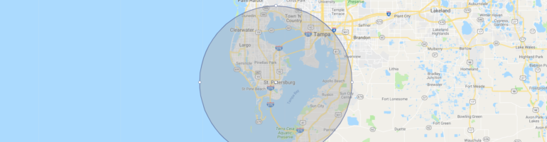 A radius circle around Tropicana Field showing how much is relatively close.