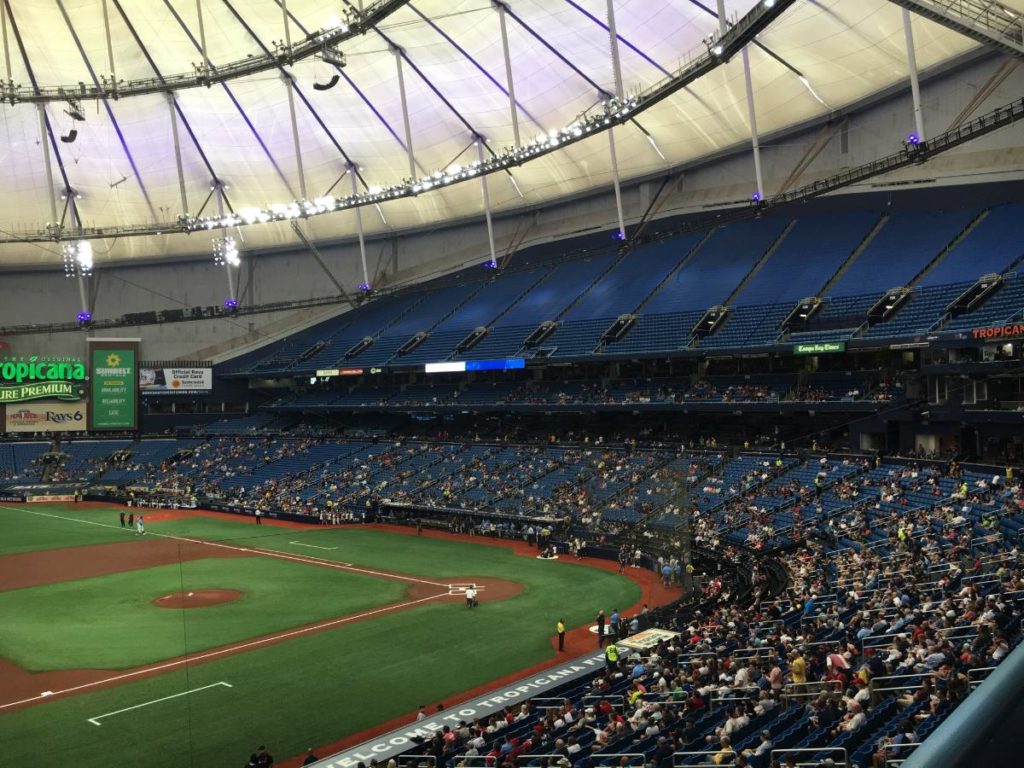A nearly empty Tropicana Field during a Rays game.
